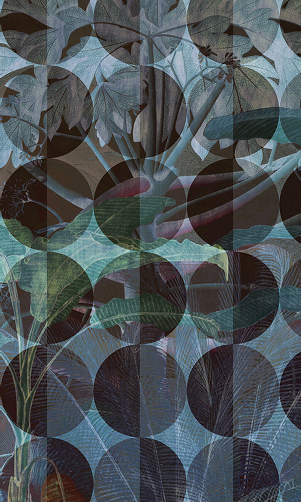 Blue Circular Geometric Nature Themed Mural M9463