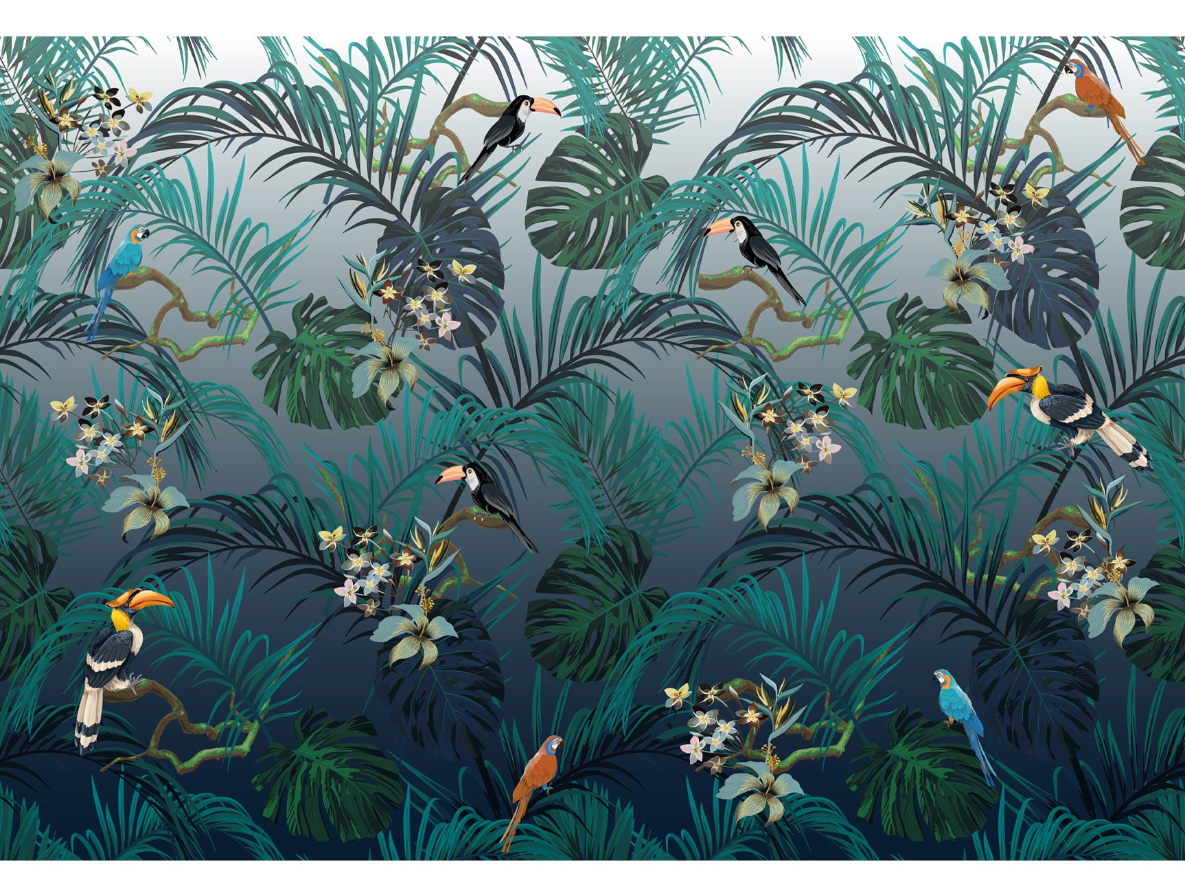 Exquisite Digital Printed Green Tropical Birds Decorative Mural Wallpaper M1329
