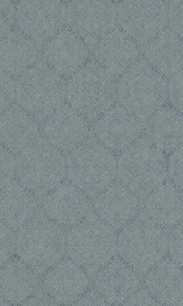 Stylish Blue - Grey Textured Fiber Geometric Lattice Wallpaper R6446