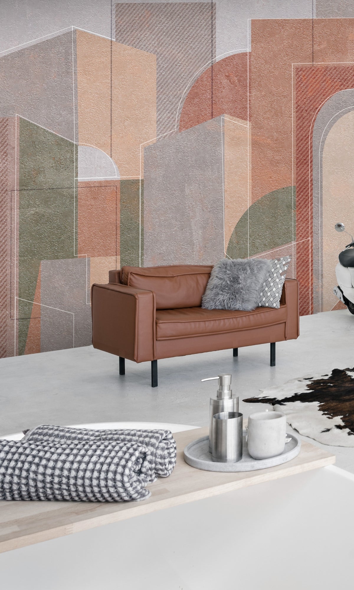 Elegant Neutral Toned Architectural Pattern Mural Wallpaper M1394