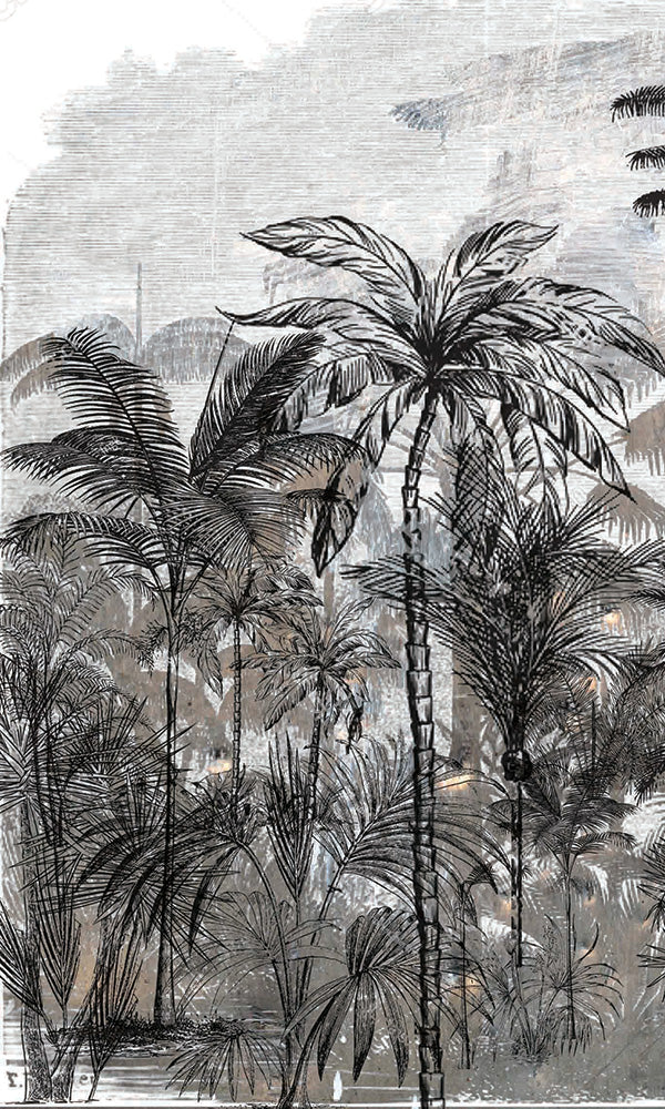 Vintage Inked Tropical Landscape Digital Print M9605