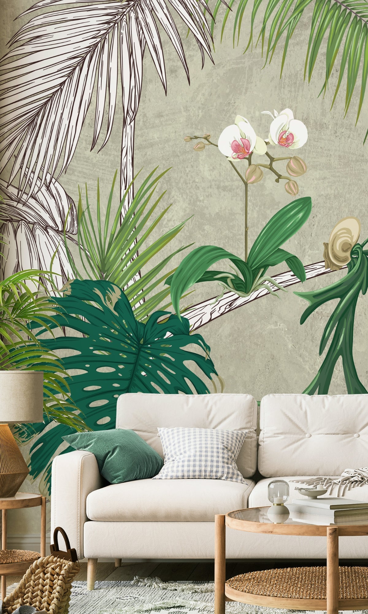 Exquisite Green Orchid Flower and Leaves Decorative Mural Wallpaper M1407 for Home Interiors