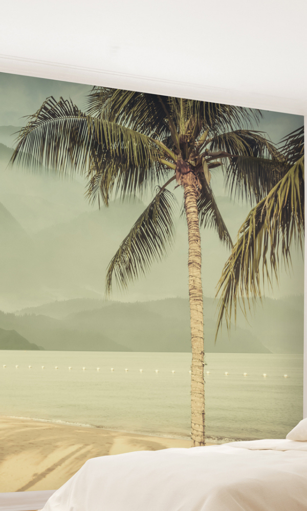 Stunning Coastal Green Coconut Trees Wallpaper Mural M9982 - Sample