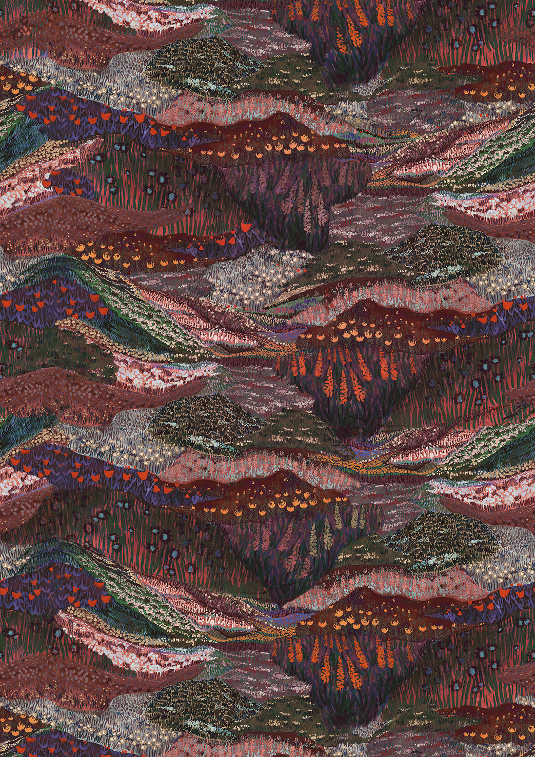 Burgundy-Colored Panoramic Valleys Decorative Wallpaper RM9028 for Home Interior