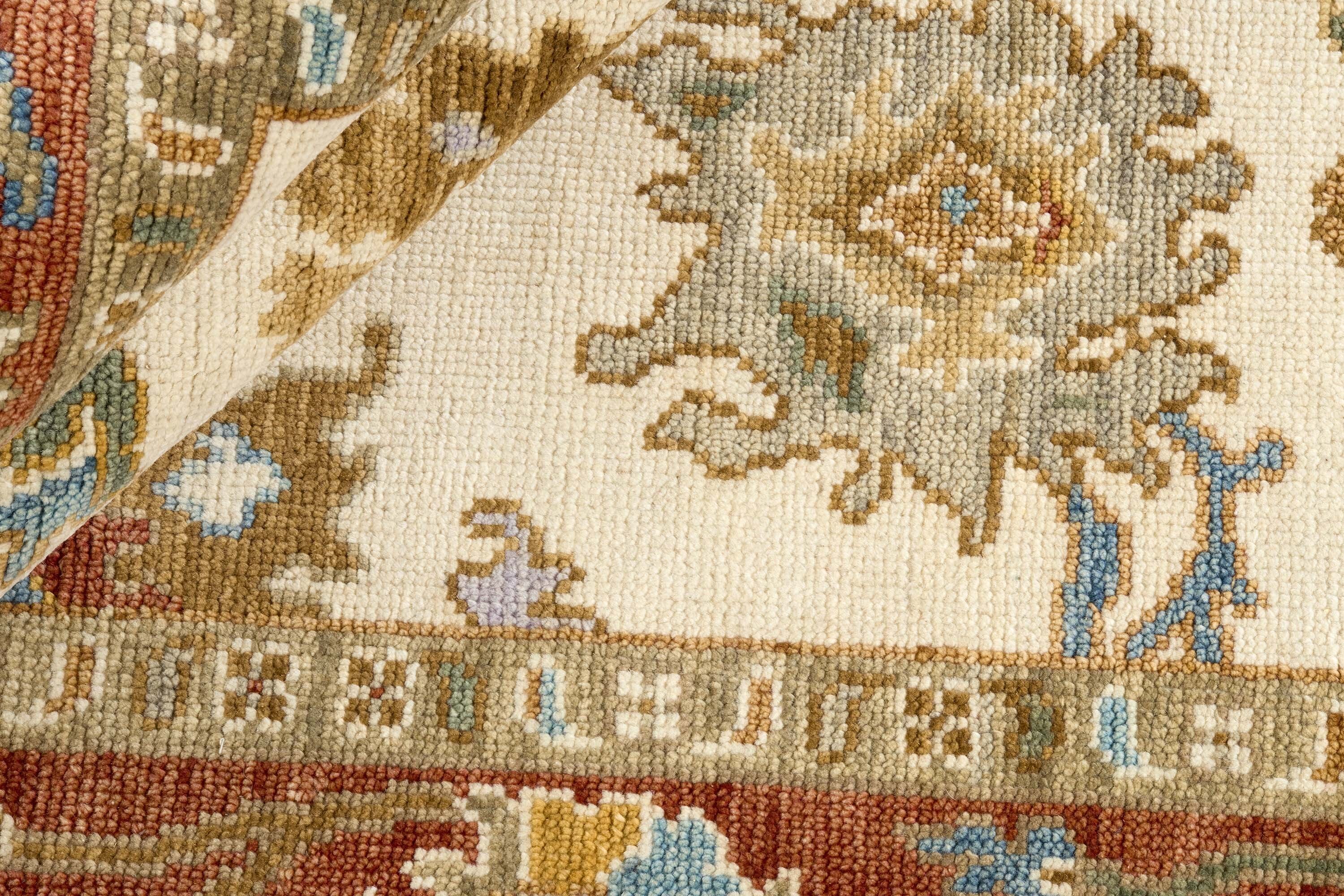 Authentic Hand - Knotted Turkish - Inspired Oushak Wool Area Rugs with Indian Craftsmanship, Measuring 300 cm x 400 cm