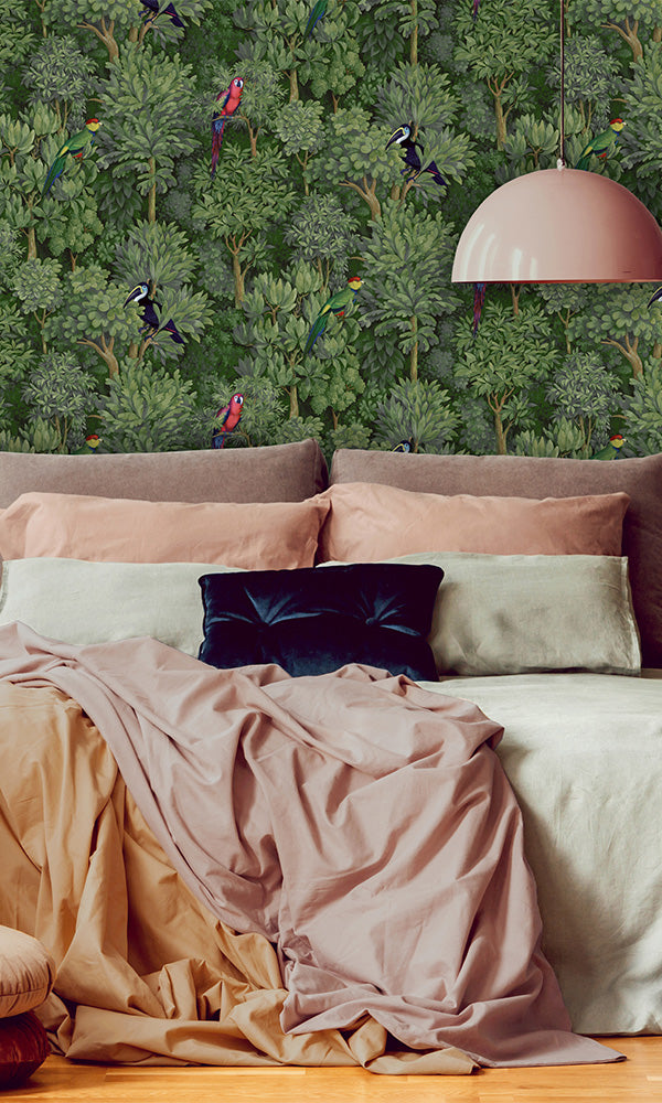 Exquisite Green Tropical Foliage Wallcovering R7344 - Ideal for Interior Decoration