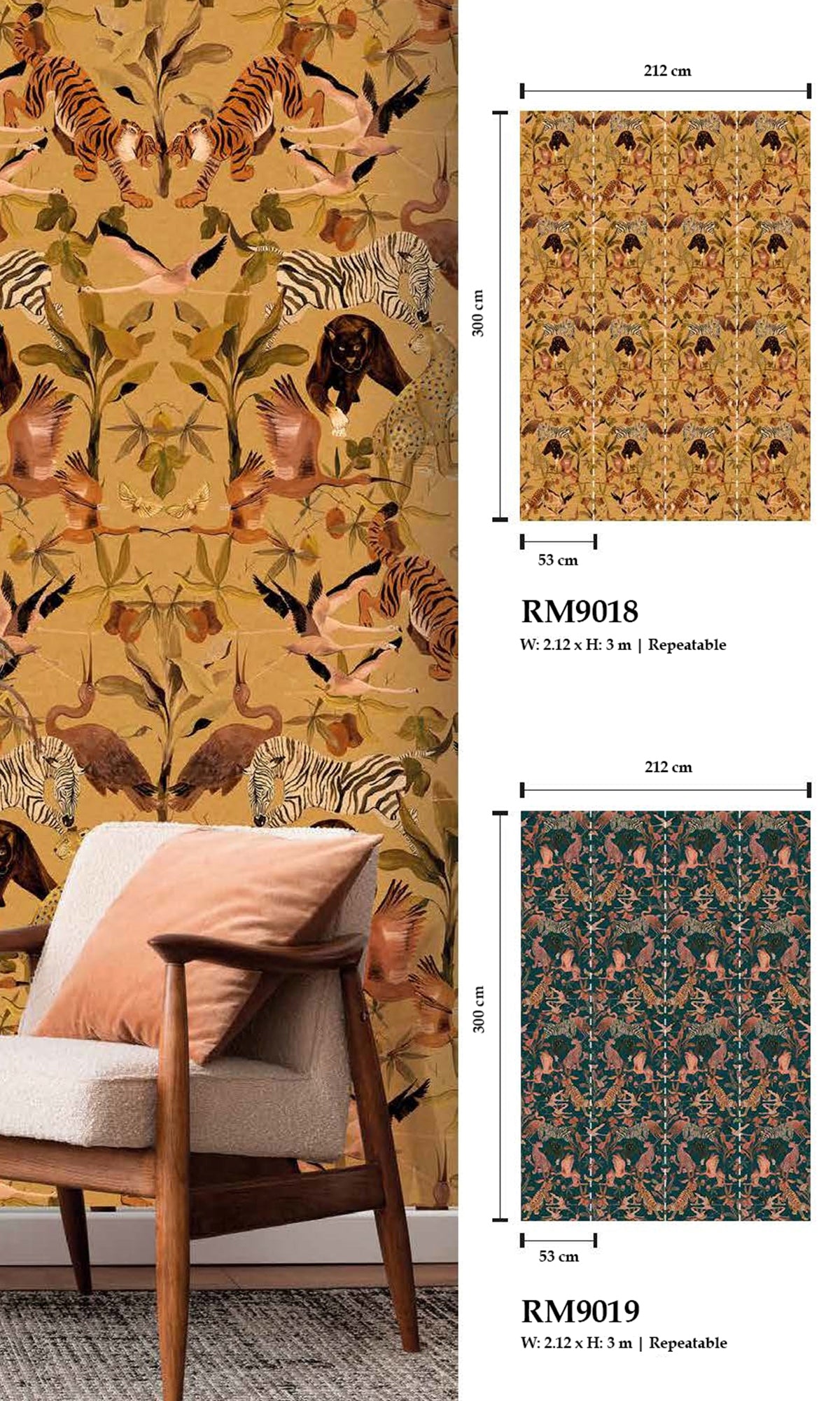 Heron Green Exquisite Magic Animals Botanical Wallpaper RM9019