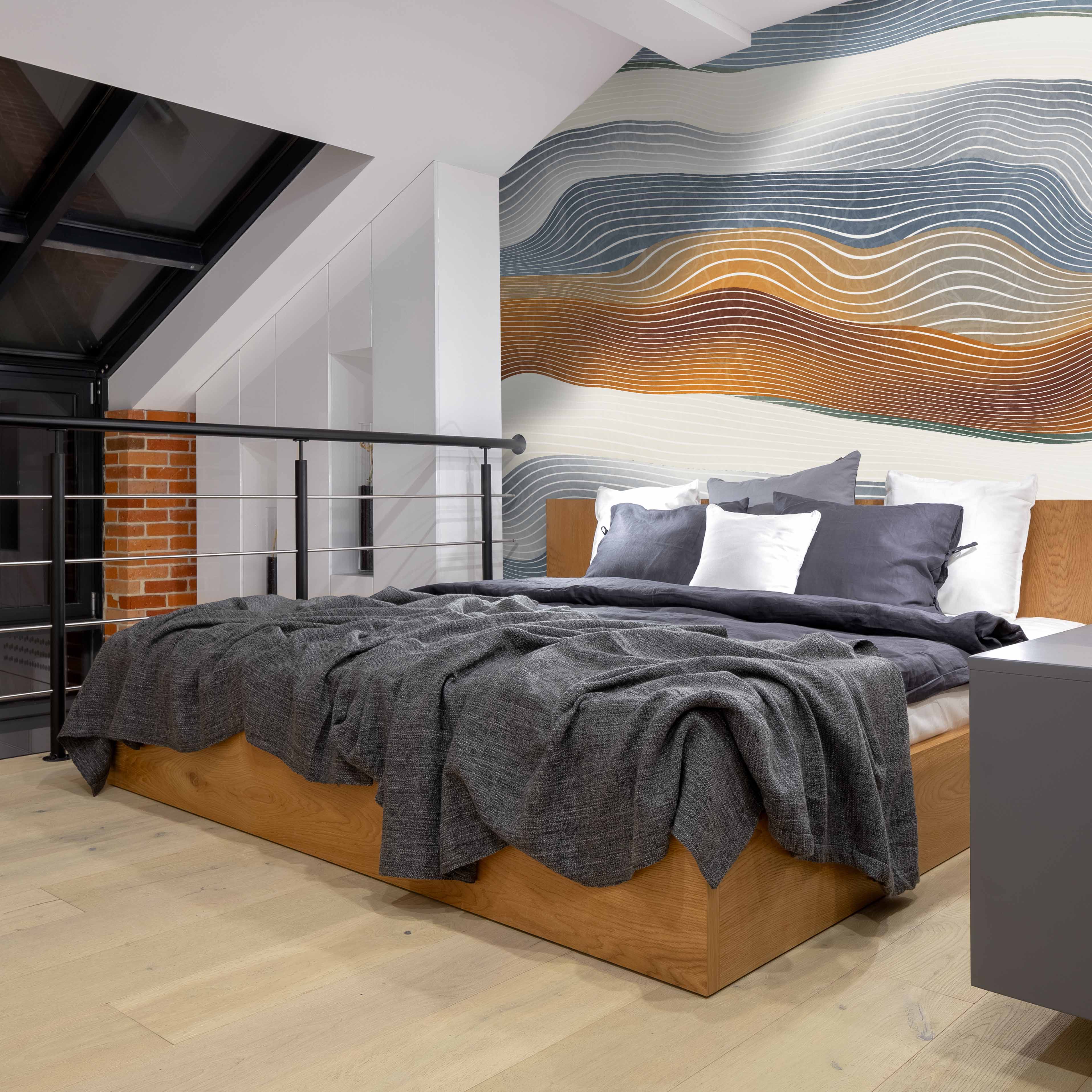 Stylish Gray and Orange Horizontal Striped Mural Wallpaper for Home Decor - M1383