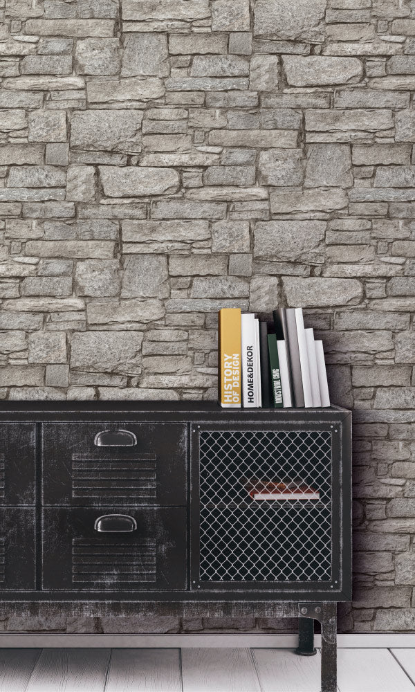 Classic Natural Grey Stone Wall Decorative Wallpaper R6727