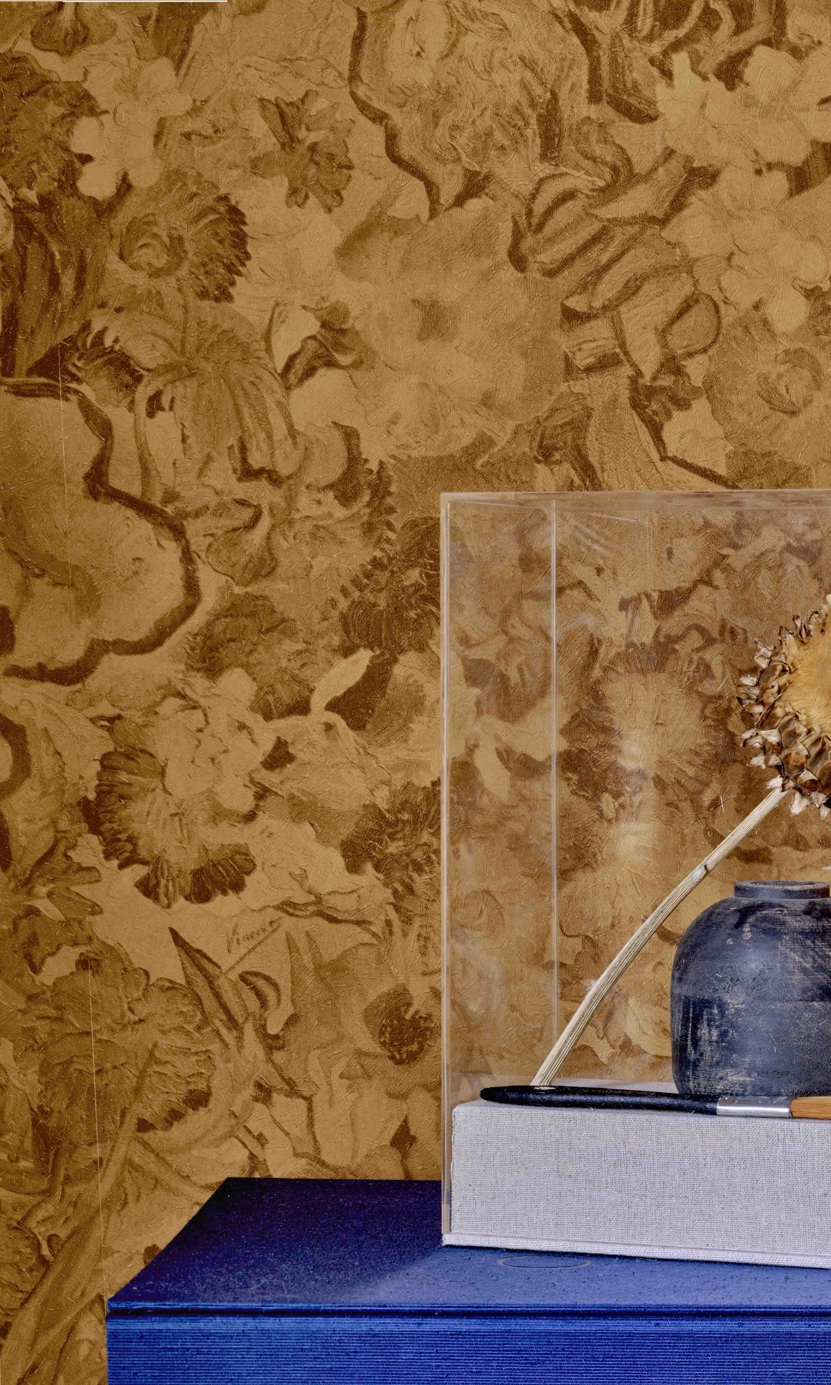 Ochre Abstract Watercolor Floral Design Painted Wall Decor Wallpaper R8448