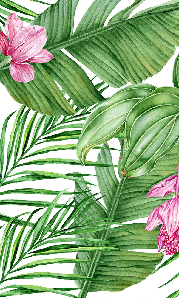Lively Green Jungle Foliage Watercolor Mural M9959