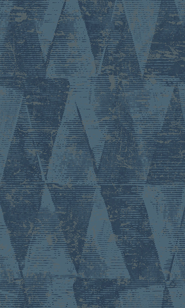 Modern Geometric Wallpaper R6306 with Blue Stamped Triangles Design