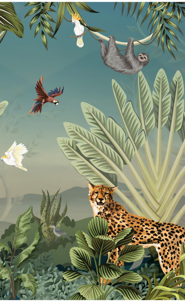 Exquisite Jungle - Inspired Panoramic View Wallpaper Mural M9993 for Interior Decoration