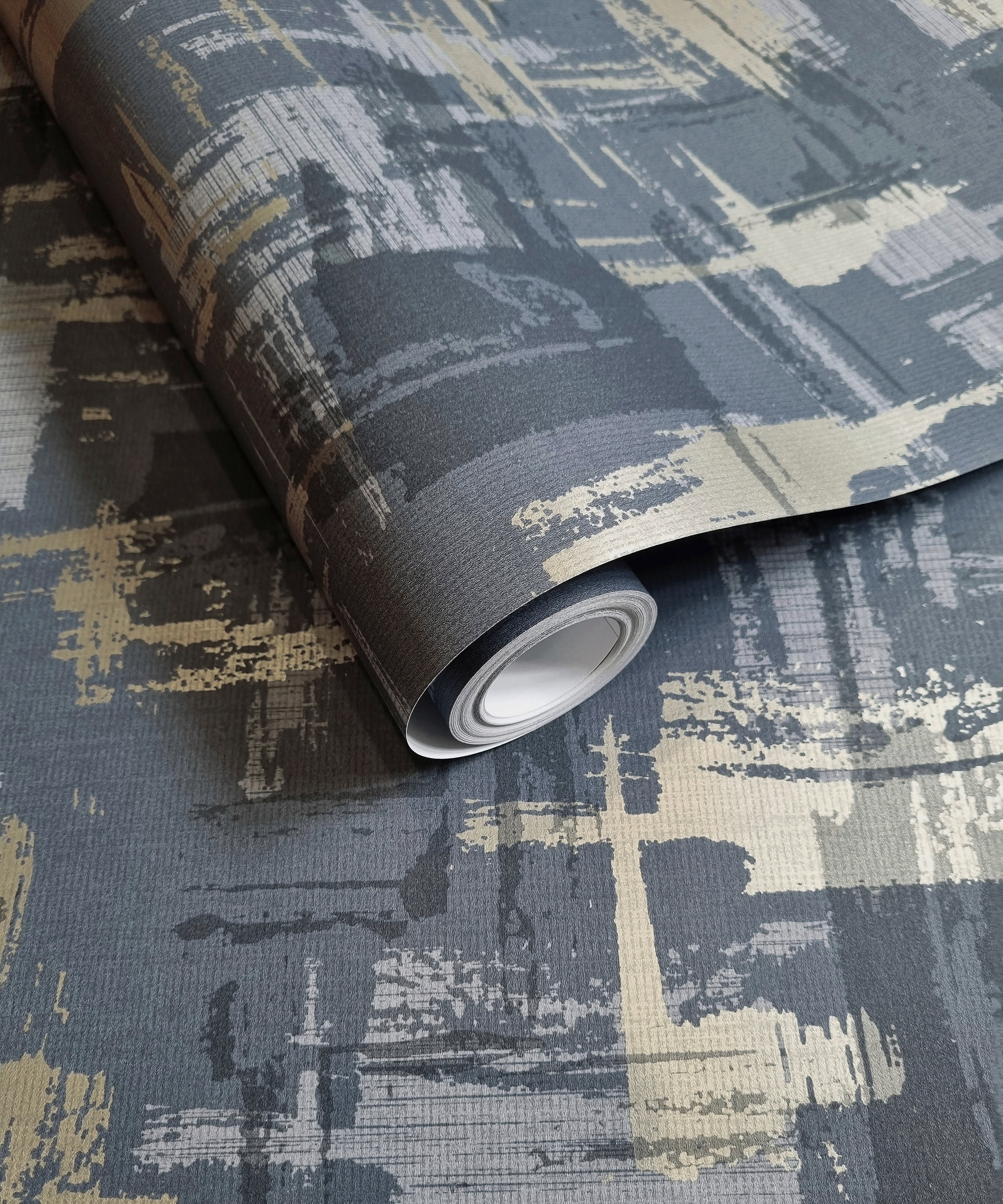 Navy Blue Vintage - Style Abstract Geometric Wall - Decor Wallpaper R8778