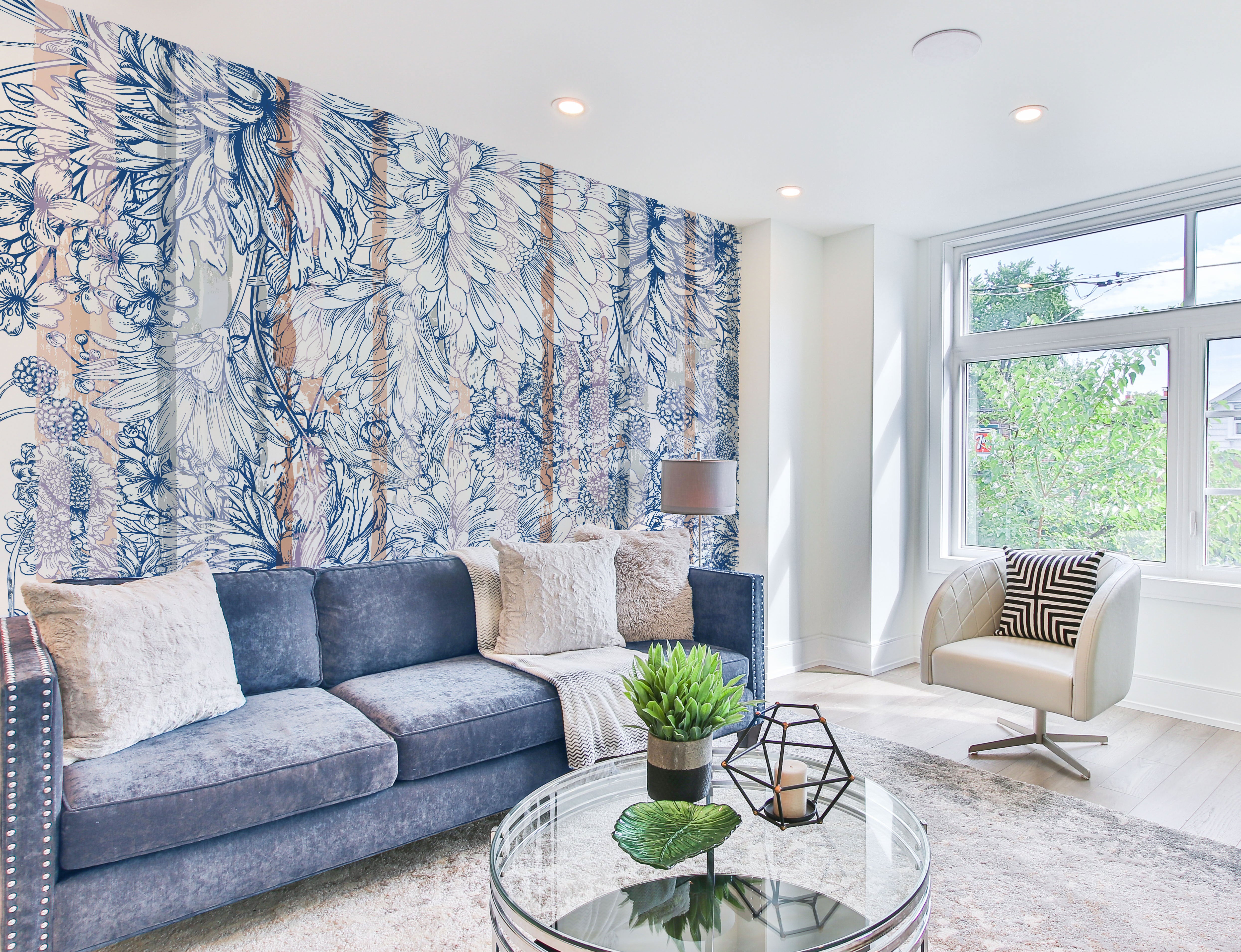 Stunning Blue and White Flower Bouquet Mural Wallpaper M1424