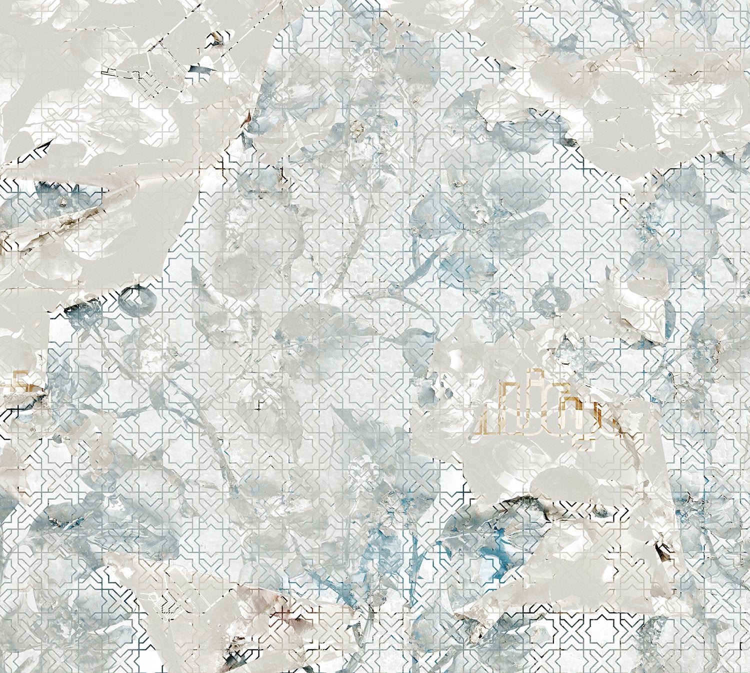 Vintage Weathered Arabesque Patterned Textured Mural Wallpaper M9217