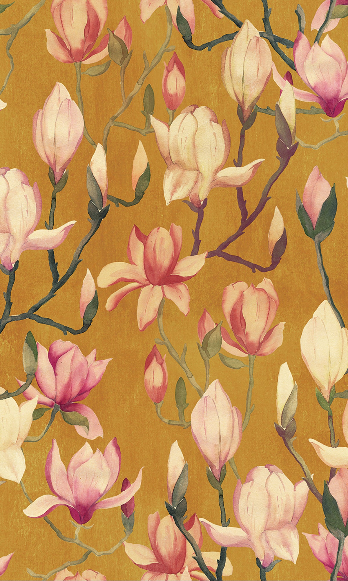 Exquisite Ochre-Colored Magnolia Flowers Textured Non - Woven Wallpaper R9498 for Home Decor
