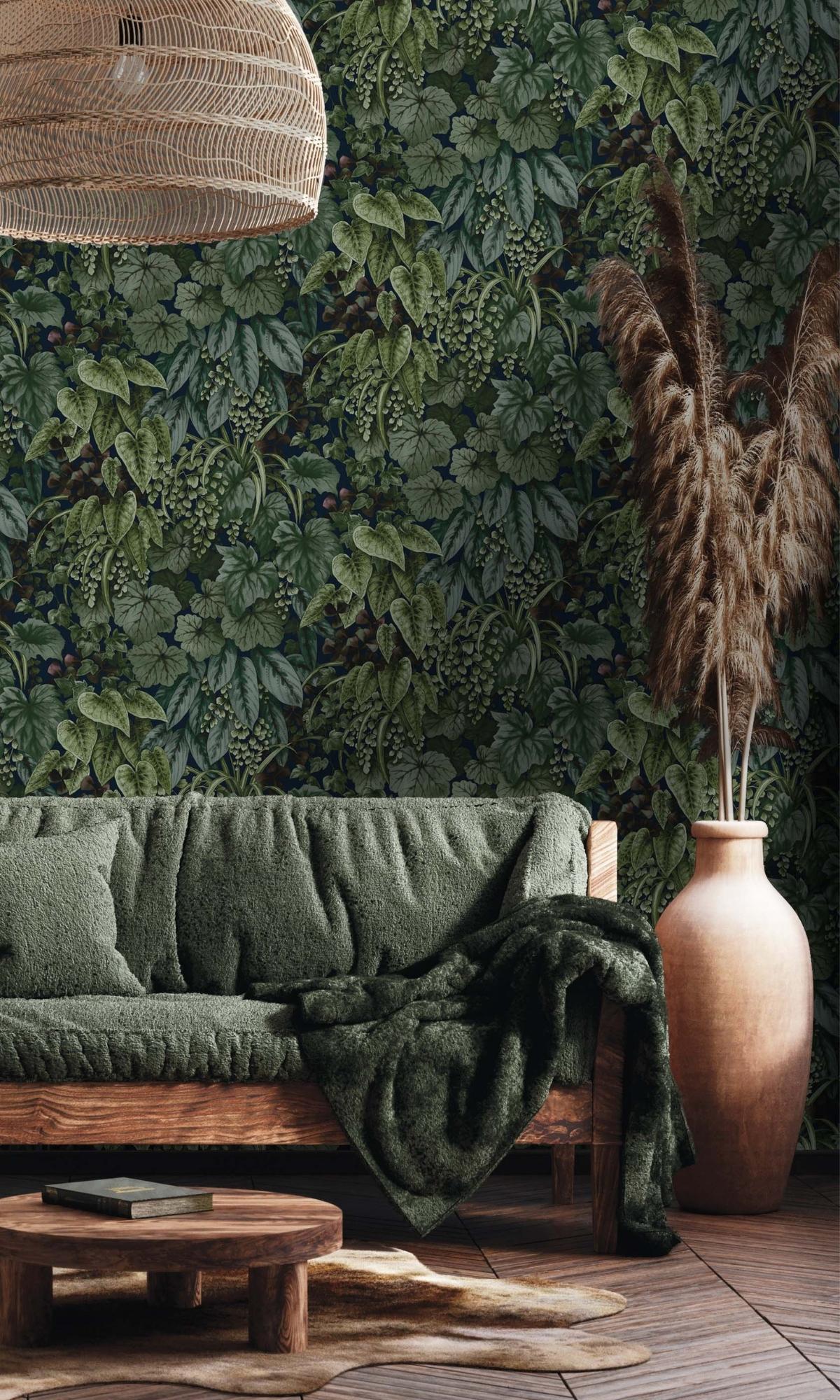 Navy-colored Bold Botanical Wallpaper R7544 for Stunning Living Walls