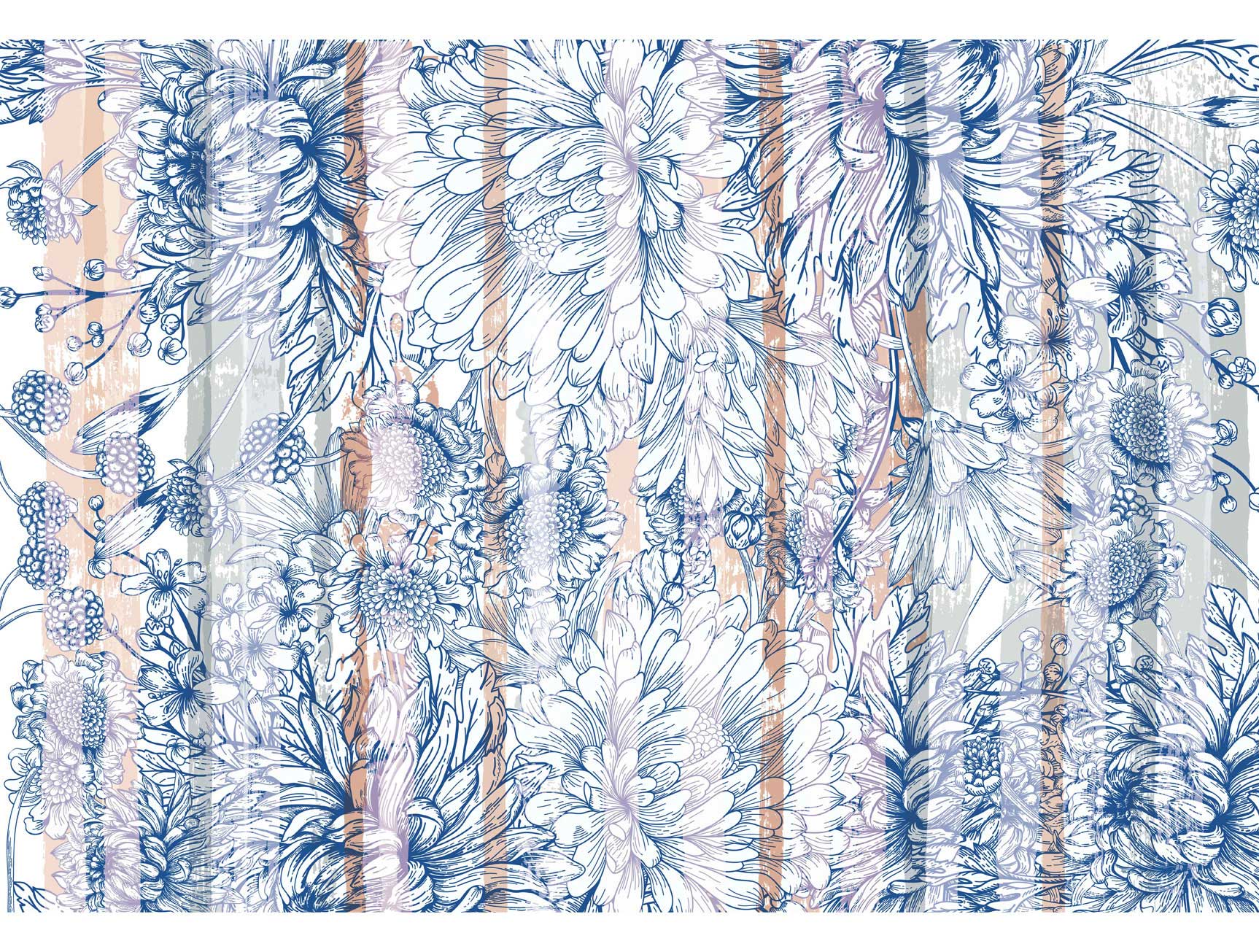 Stunning Blue and White Flower Bouquet Mural Wallpaper M1424
