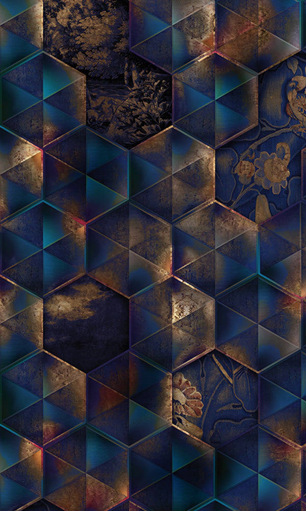Stunning Blue Reflective Tiles Pattern Mural Wallpaper Design M9554