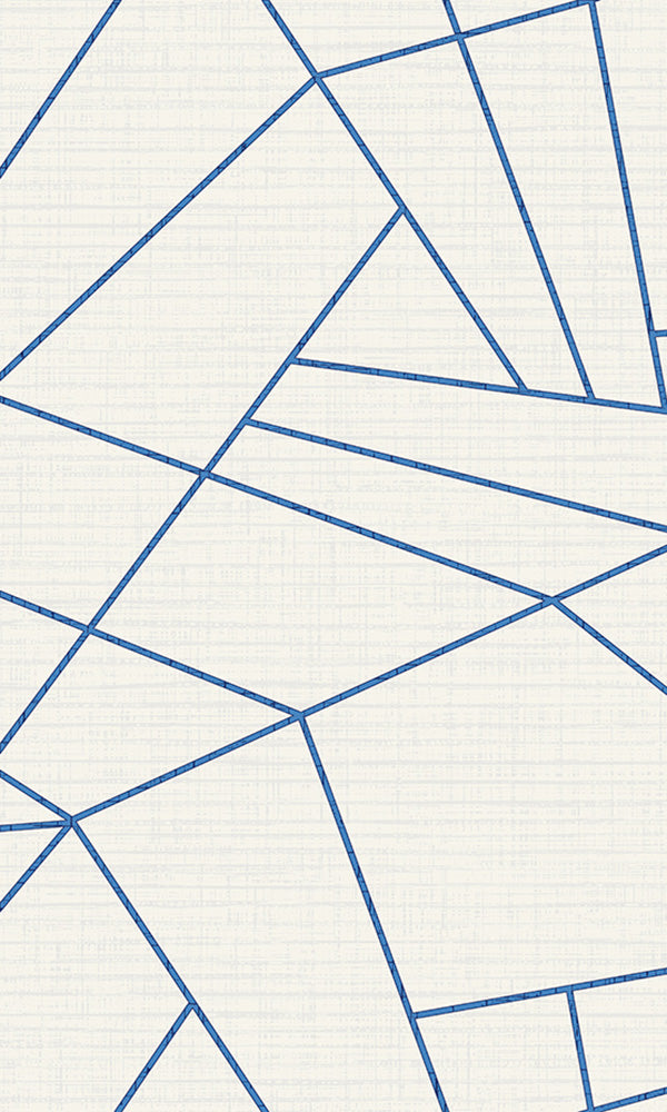 Stylish White and Blue Geometric Wallpaper with Metallic Sheen R6316