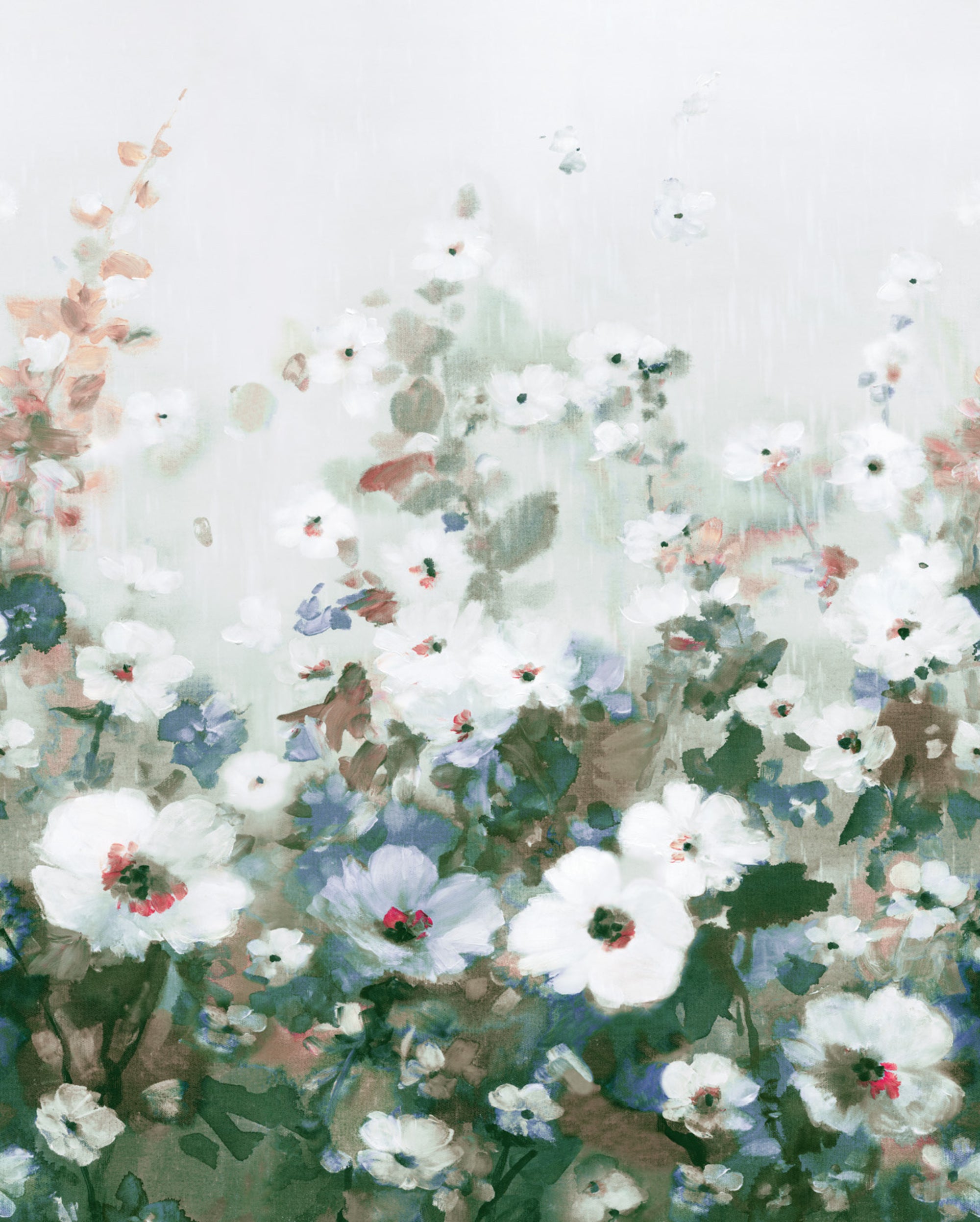 RM2068 Blue Floral Wallpaper with Painted Flower Designs
