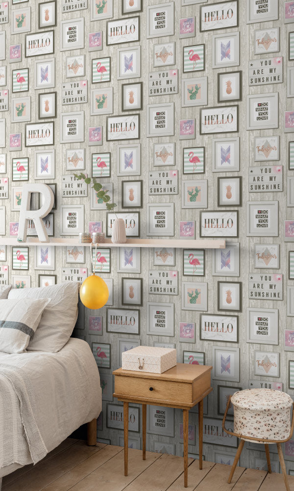 Stylish Grey Inspirational Wall Decor Wallpaper R6701 for Teens' Bedrooms