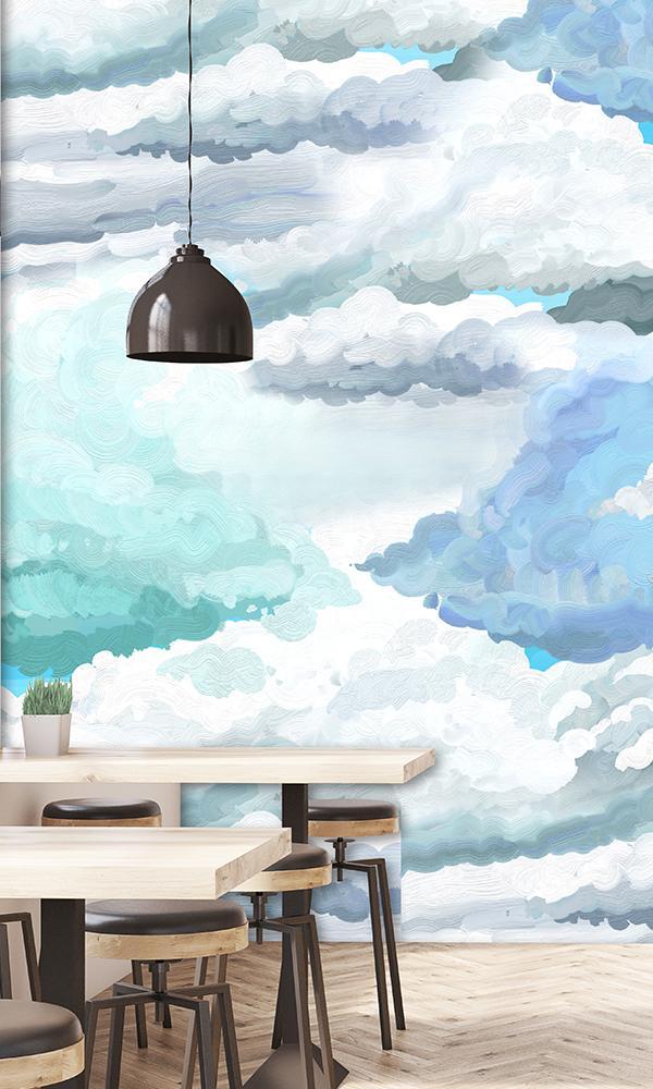 Sample of Watercolor - Inspired Painted Blue Sky Wall Mural M9315