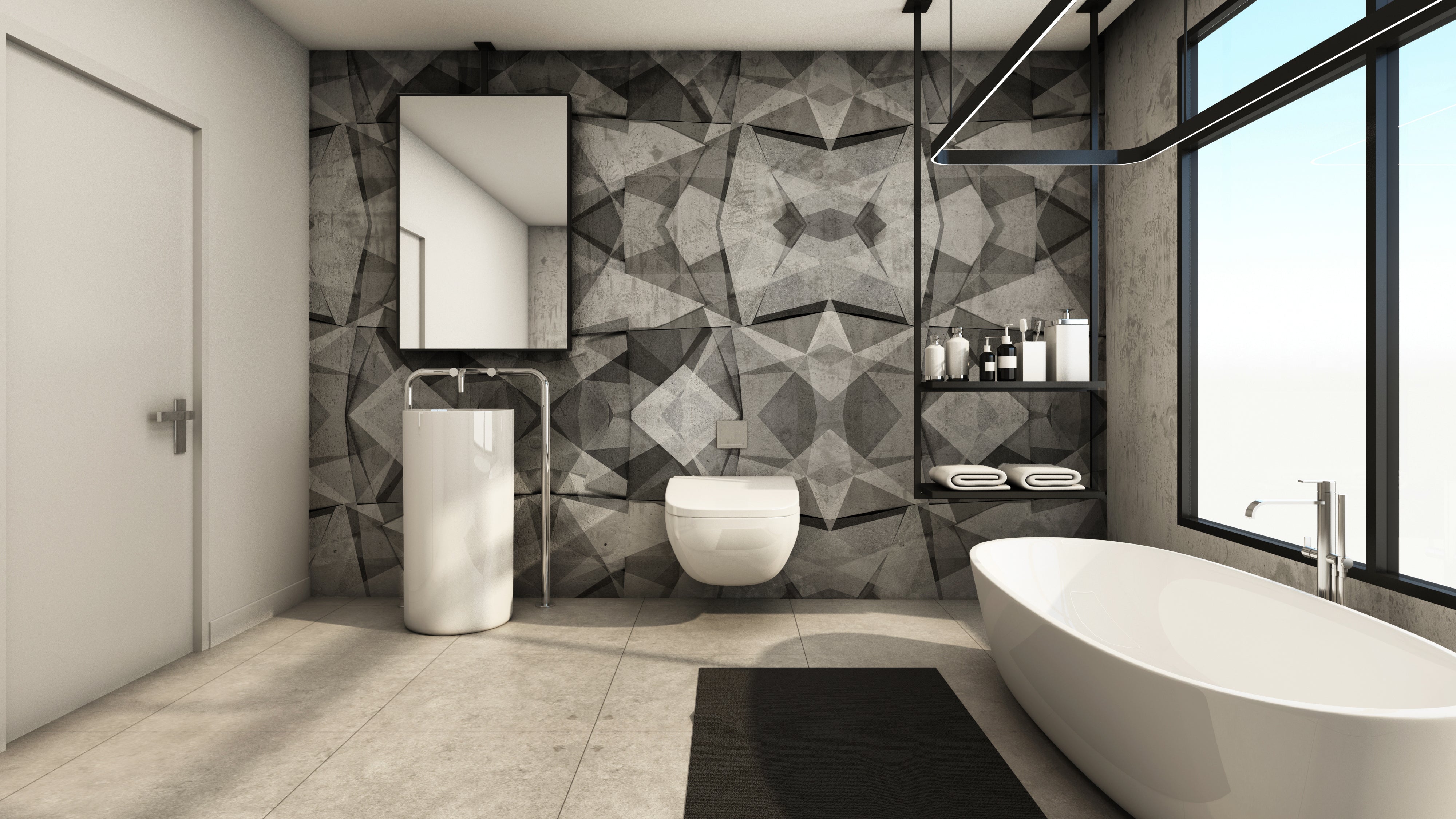 Stylish Gray and Neutral Triangular Patterns Mural Wallpaper M1330