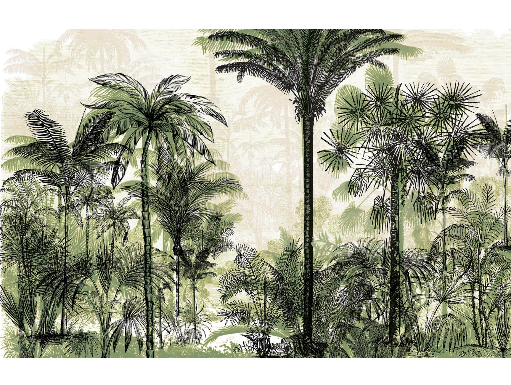 Exquisite Green Tall Coconut Trees Mural Wallpaper M1179 for Tropical Decor