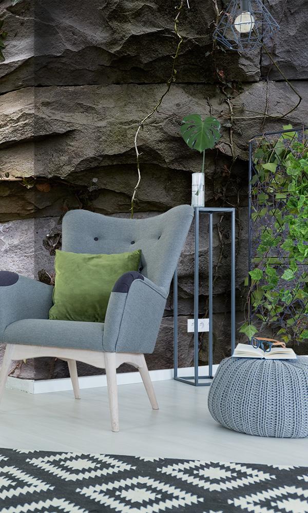 Sample of Hidden Stone Wall Mural Wallpaper M9573 with Ivy Vines