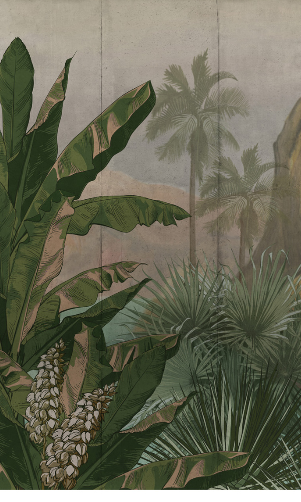 Exquisite Oil Painting Style Tropical Mountains Wallpaper Mural M9995