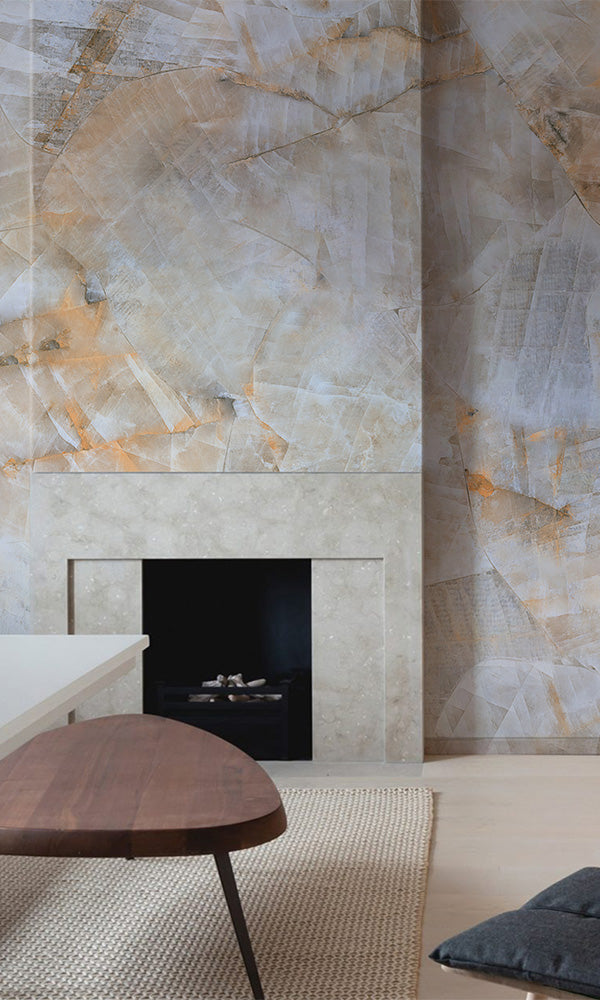 Sample of Orange and Peach Colored Shattered Mineral Mural Wallpaper M9920