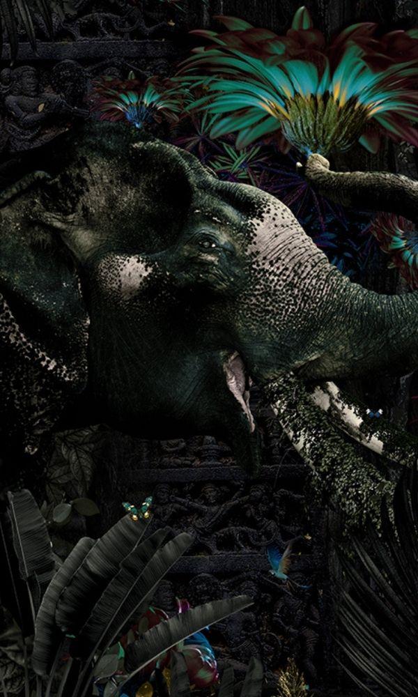 Sample of Sky Blue & Violet Indian Elephant in Forest Wallpaper Mural M1054