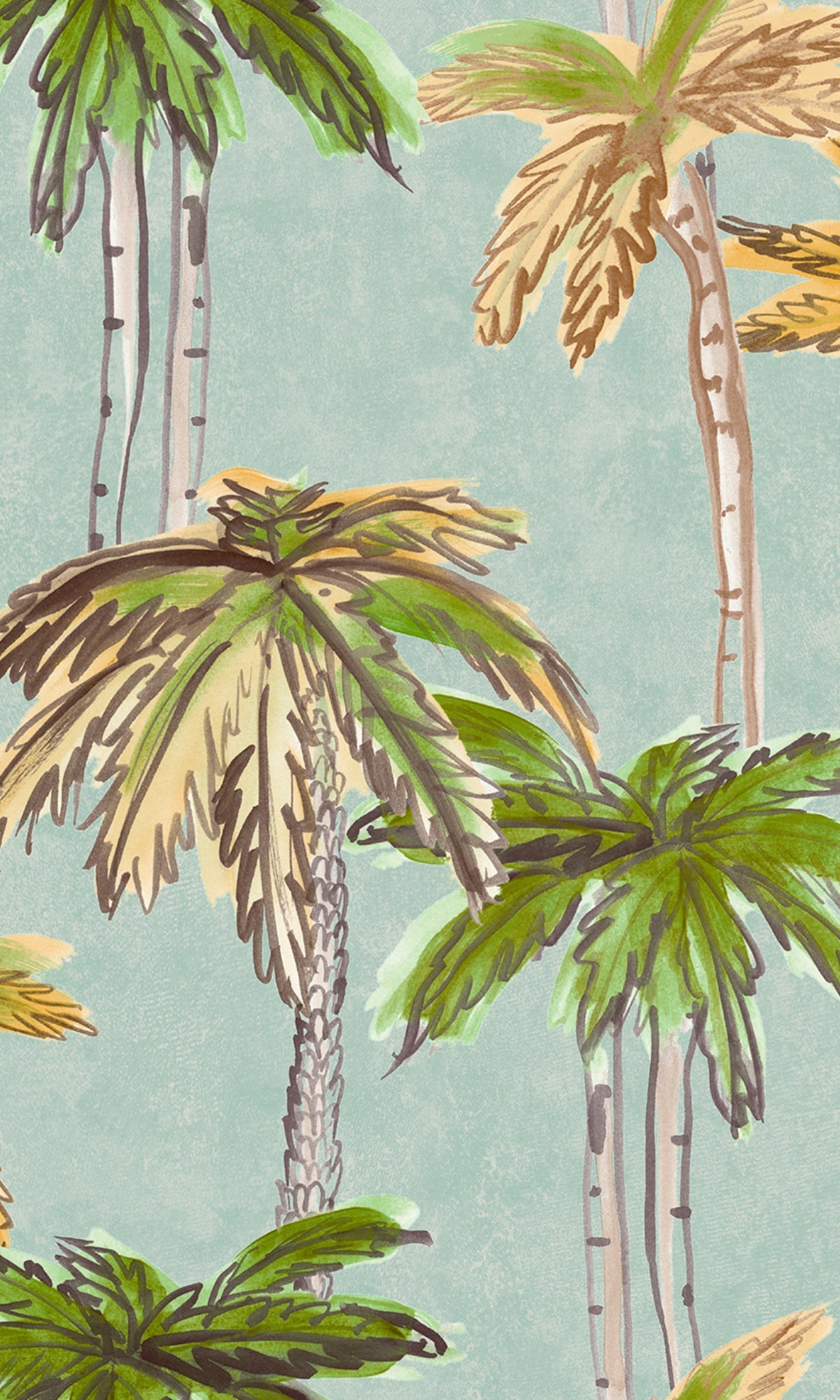 Beautifully Hand-Painted Blue Tropical Trees Wallpaper R8134 for Home Decoration