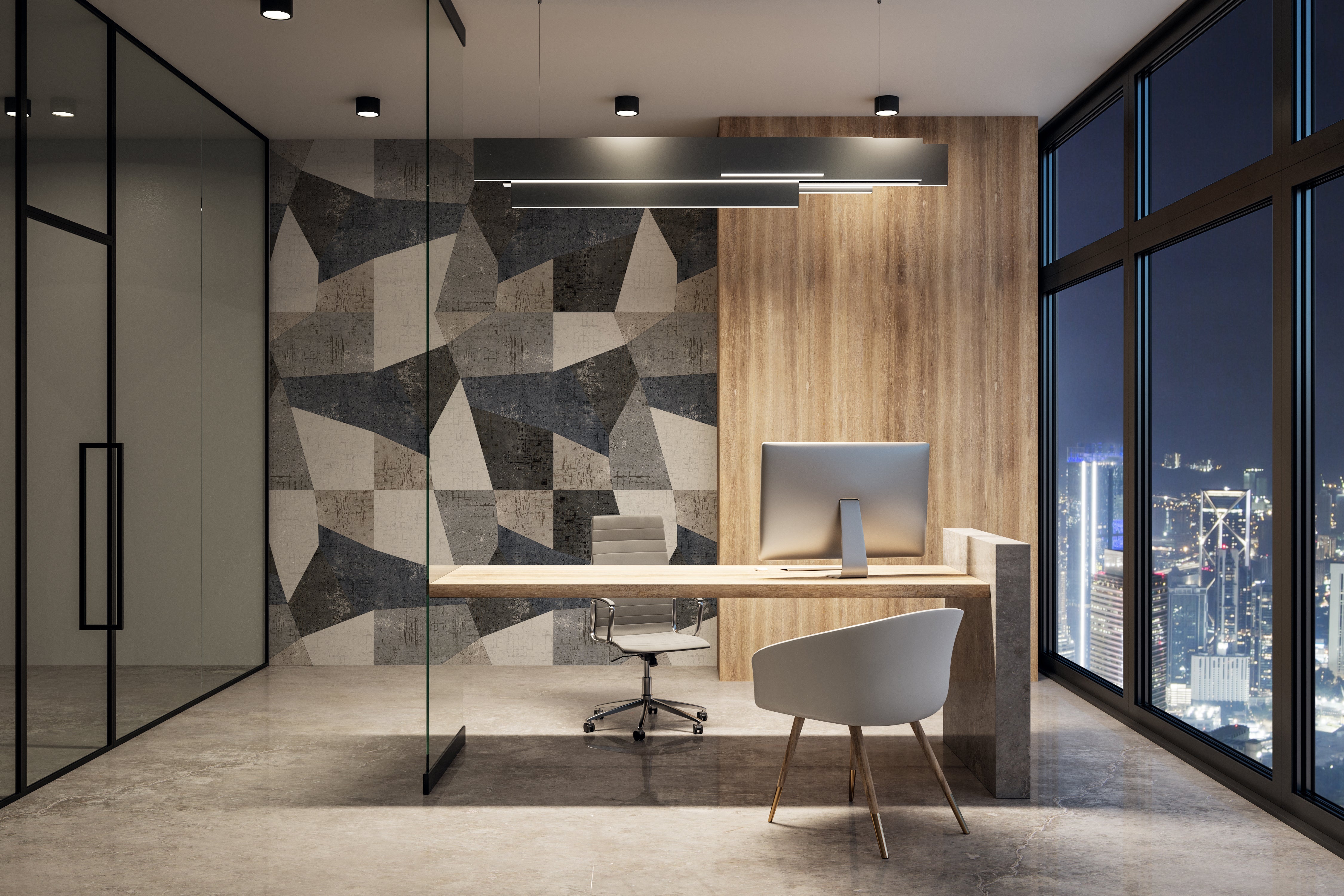 Stylish Gray Geometric Pattern Tiles - Inspired Mural Wallpaper M1341
