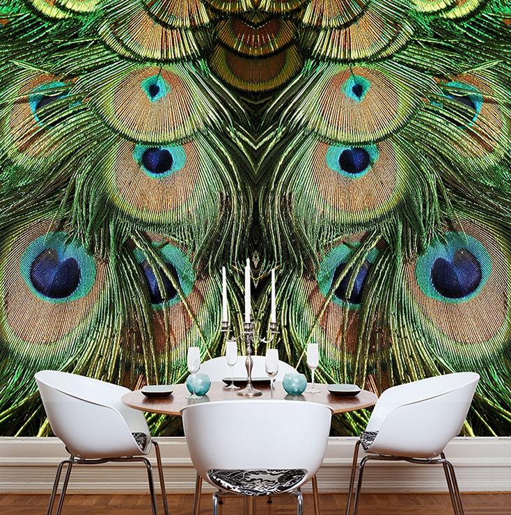 Jade Peacock Digital Wallpaper Mural M8940 - A Stunning Addition for Your Dining Room