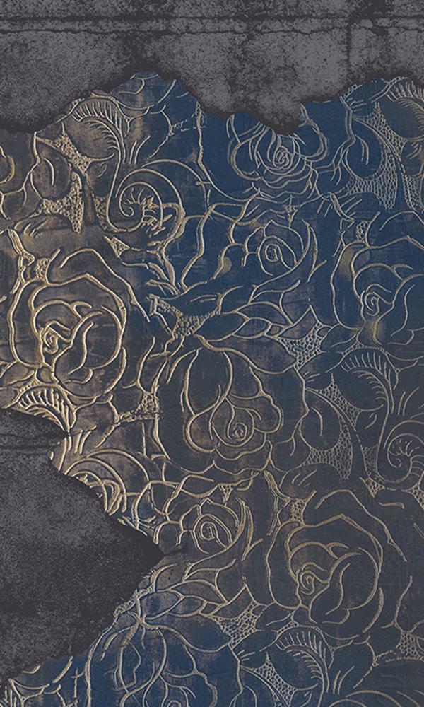 Blue Floral Engraved Decorative Concrete Mural - Sample M9563