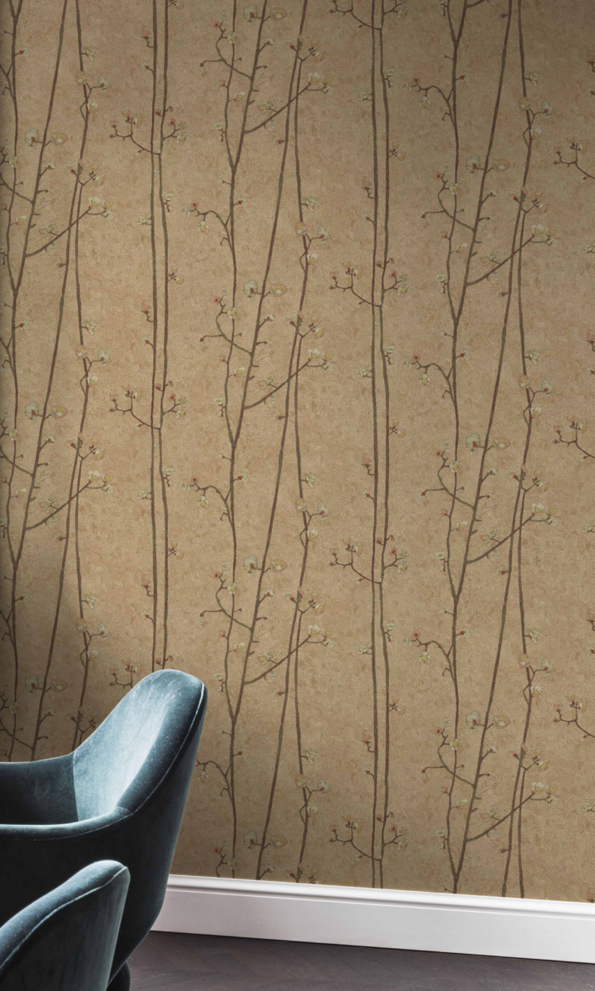 R6017 Vintage-style Brown Plum Branches Wallpaper