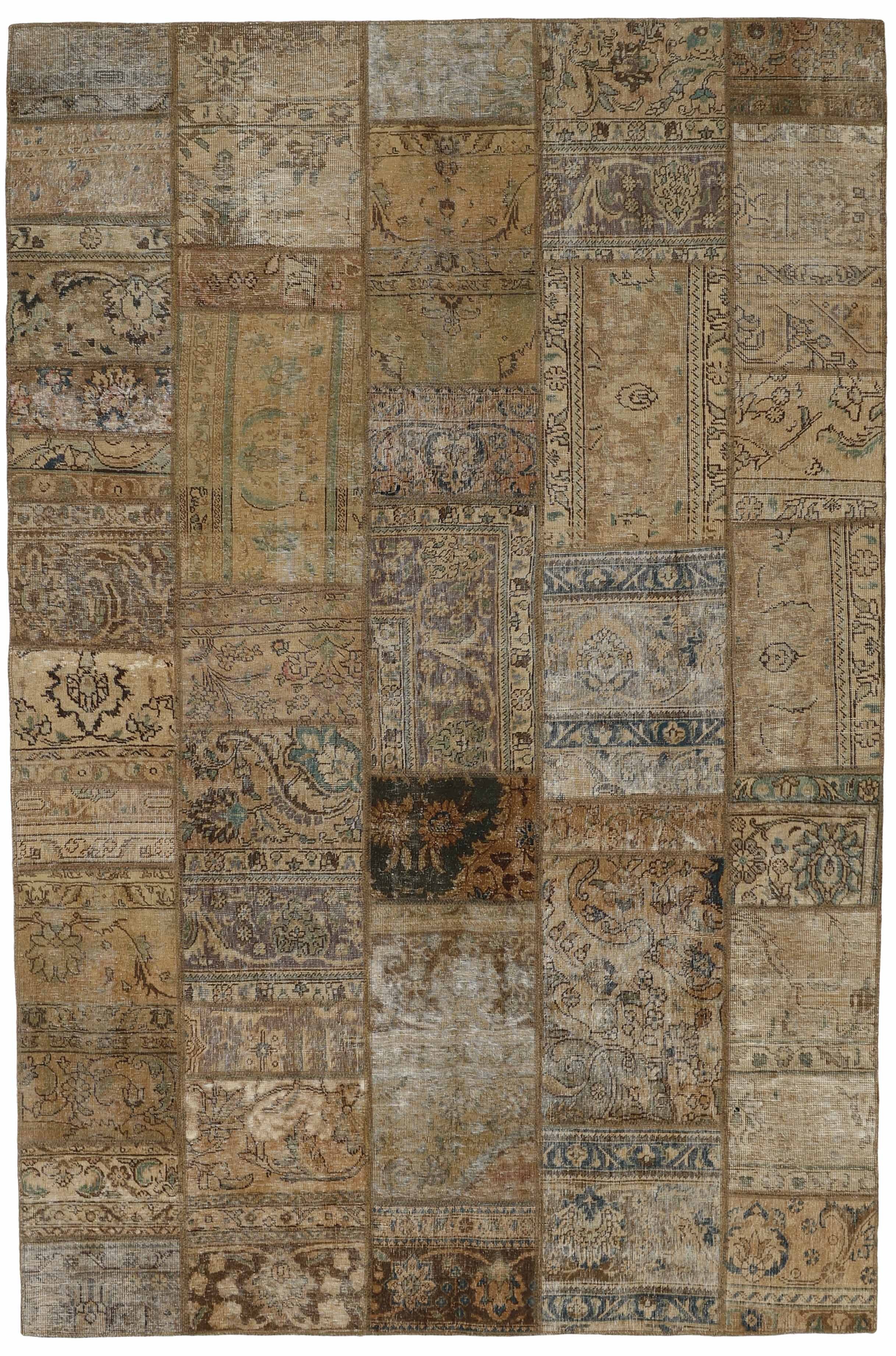 Unique Vintage Persian Hand-Knotted Patchwork Rugs, 202 cm x 307 cm