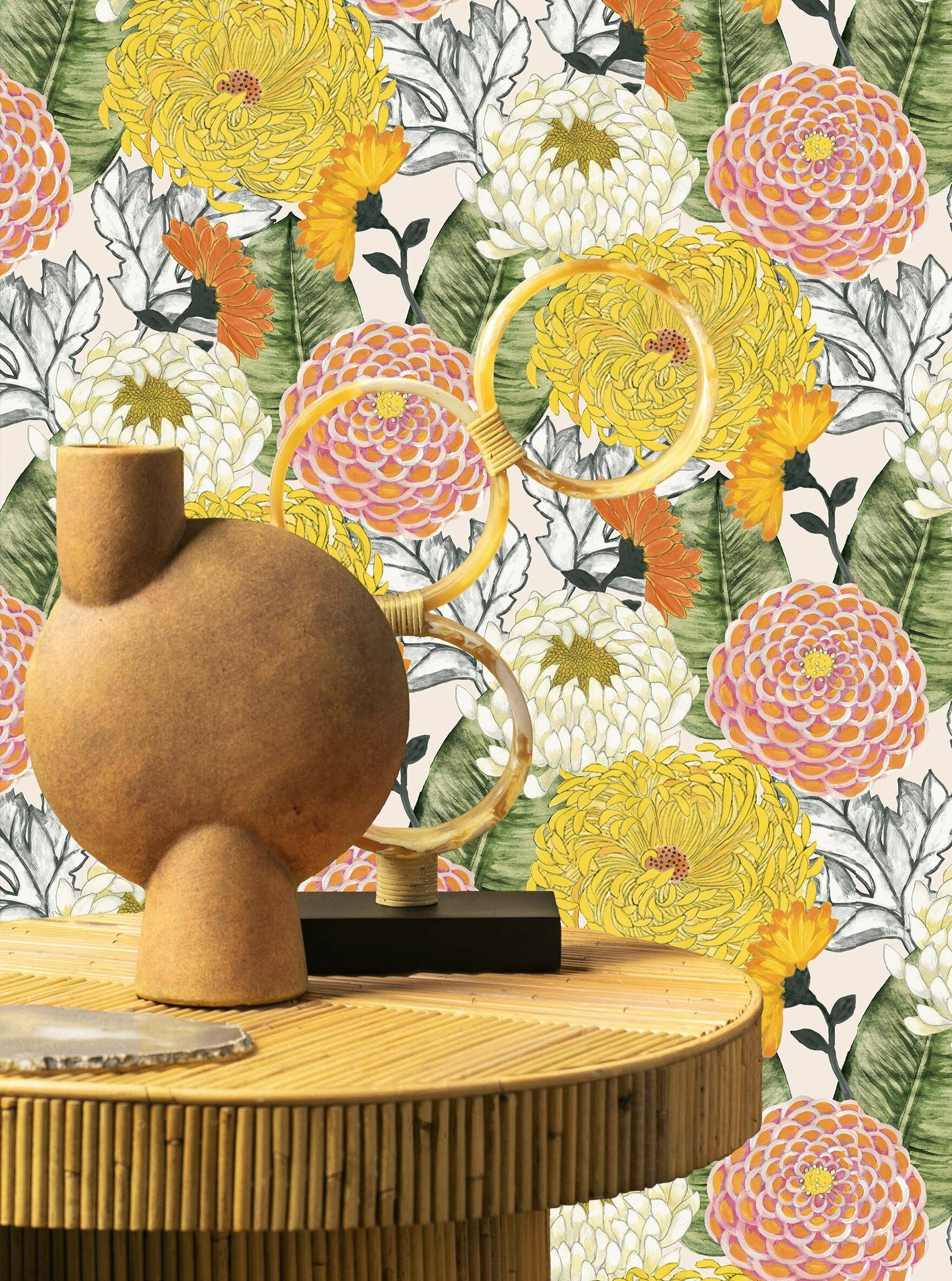 Vibrant Orange Bold Floral Wallpaper R8125 for Stunning Home Decor