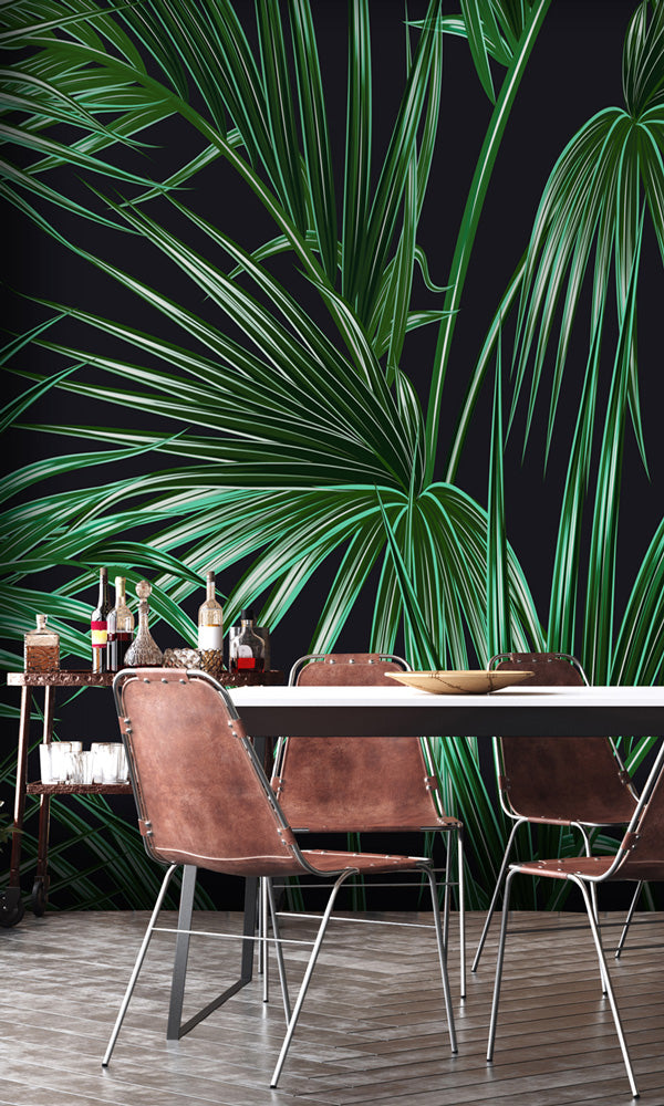 Large-Sized Green Needle-Shaped Leaves Tropical Wallpaper Mural M9965