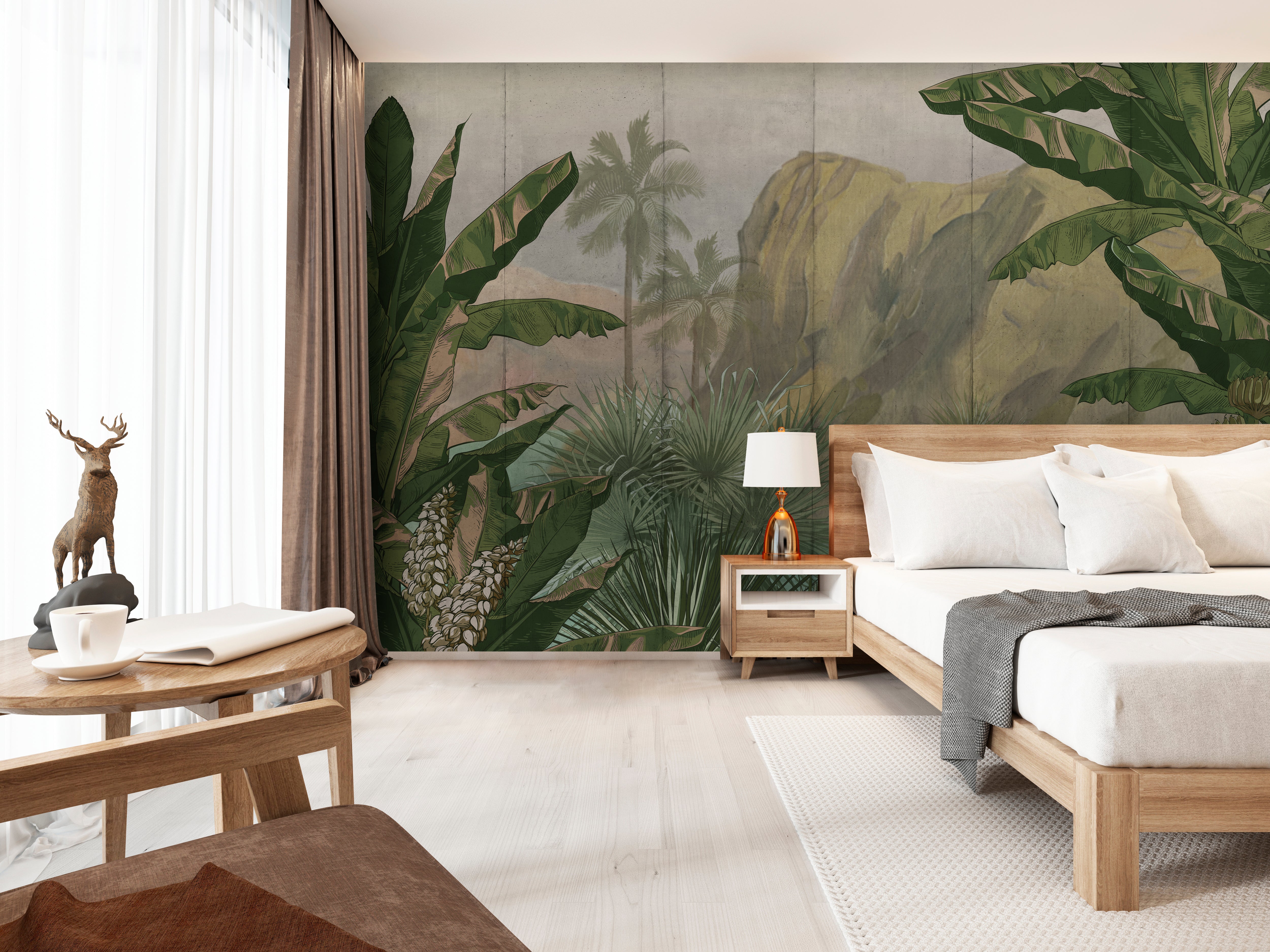 Exquisite Oil Painting Style Tropical Mountains Wallpaper Mural M9995