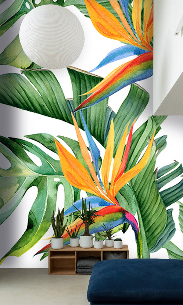 Vibrant Green Tropical Jungle Leaves Mural M9962