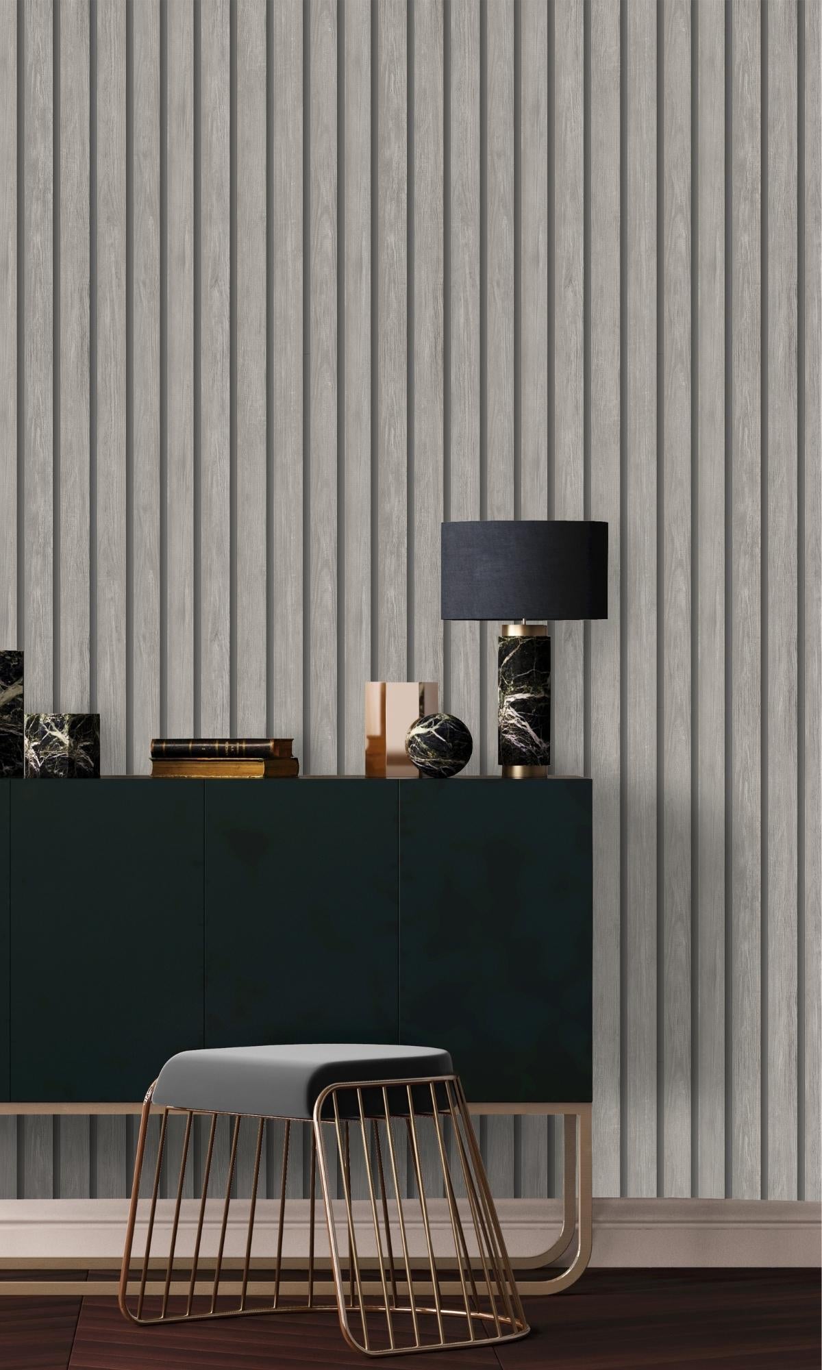 Grey Geometric Stripes Artificial Wood Style Wallpaper R7554 for Home Decoration