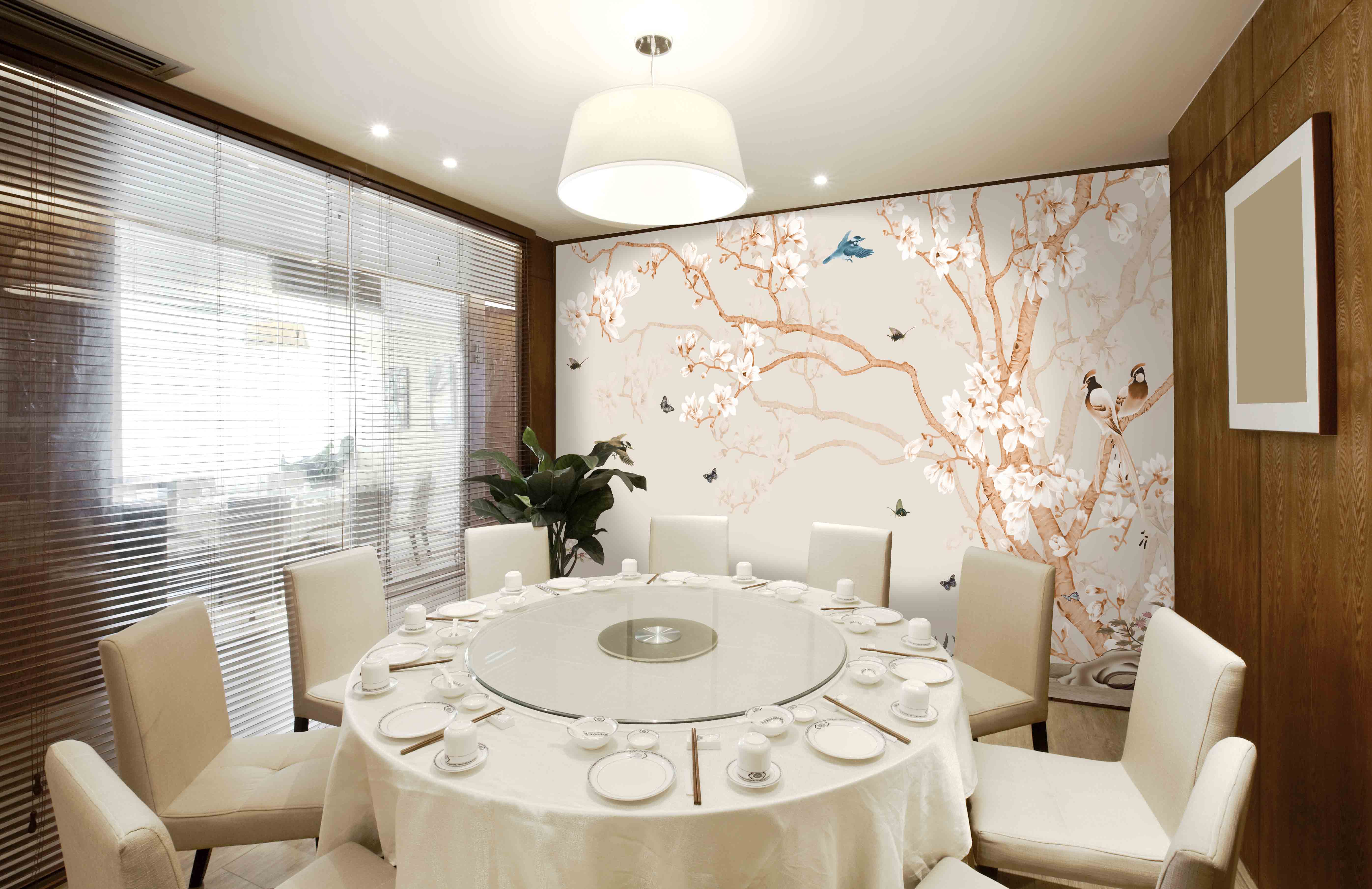Neutral and Stylish Flowering Tree Mural Wallpaper for Modern Home Decor - M1422