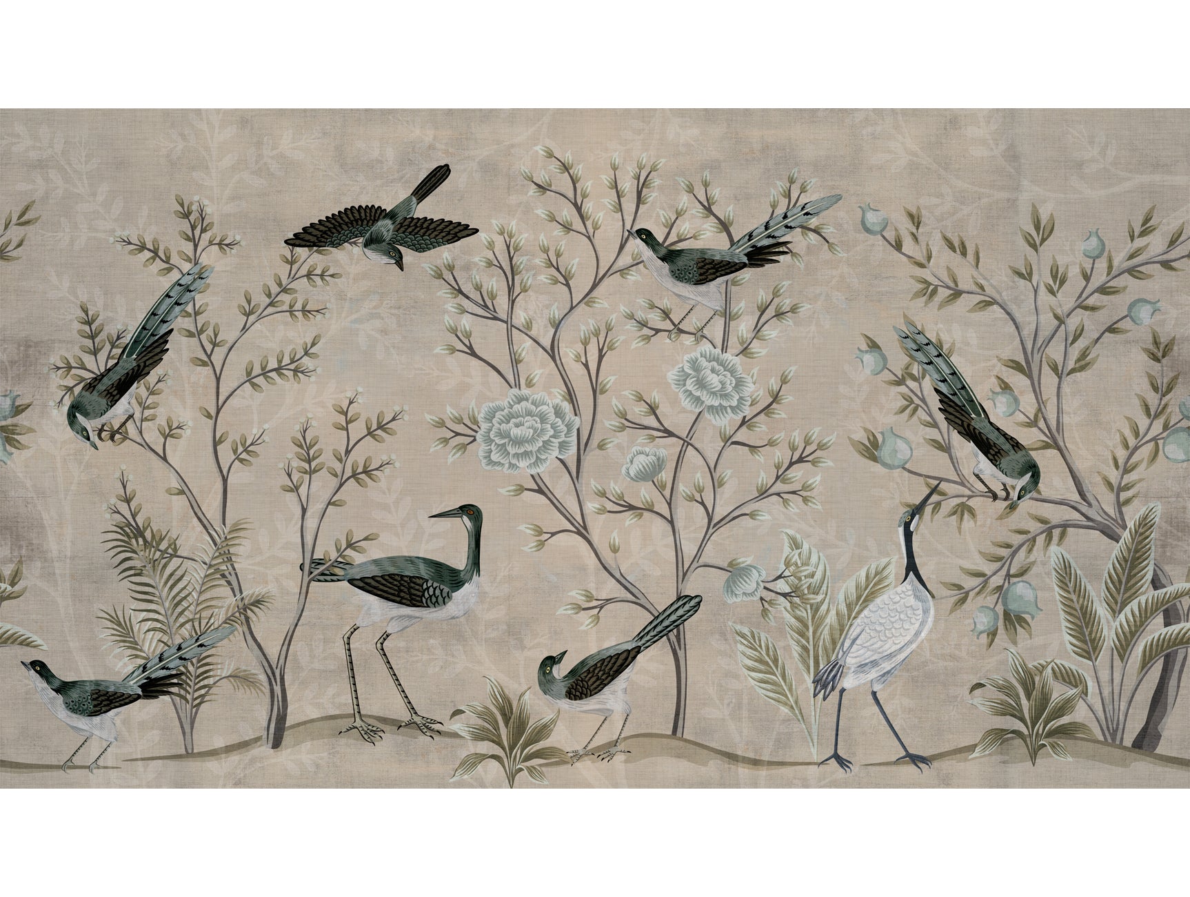 Stunning Neutral Black Garden Birds Mural Wallpaper M1443 for Interior Decoration
