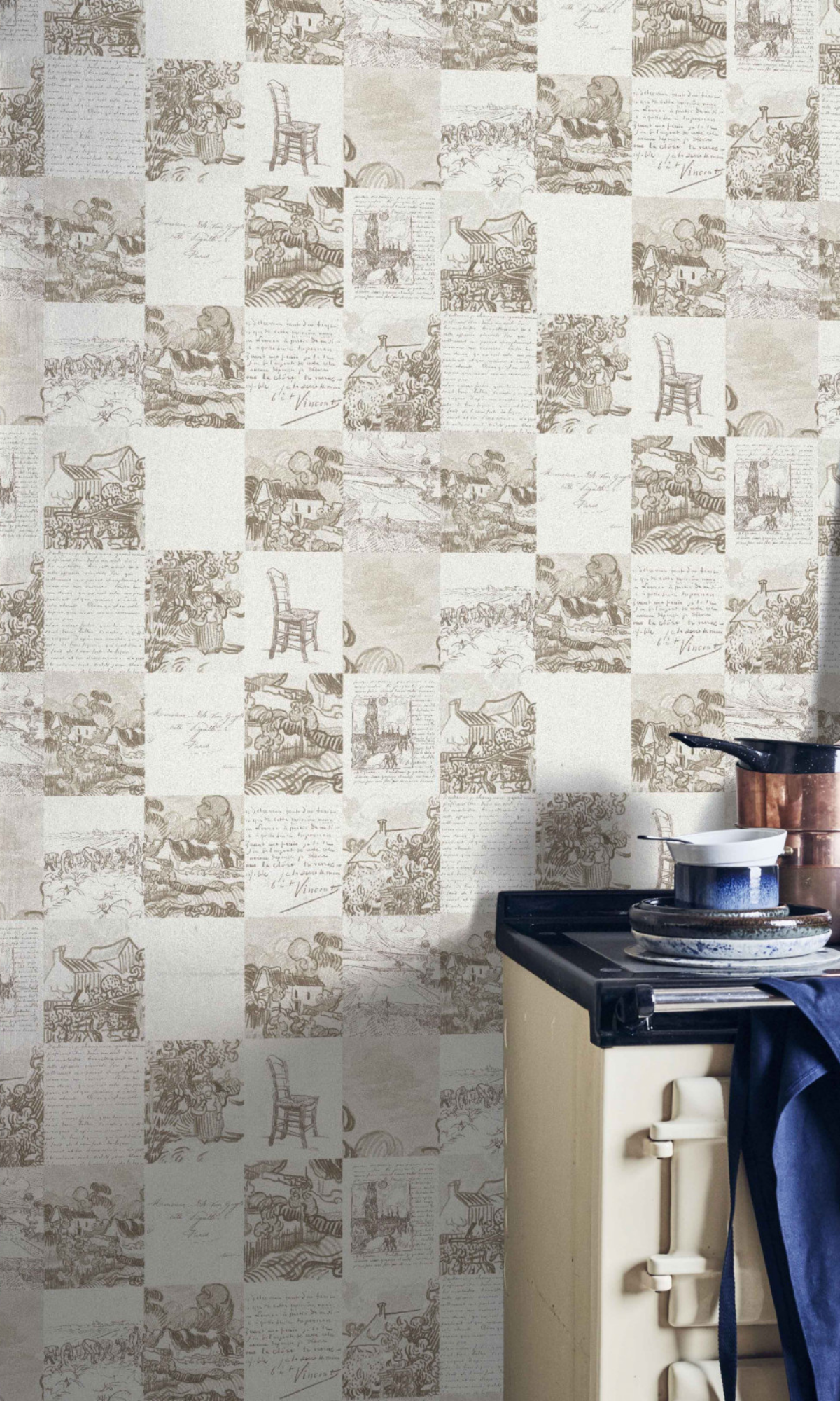Vintage Sepia Tiled Landscape Decorative Wallpaper R6012 for Interior Design