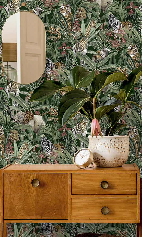 Exquisite Jungle-Inspired Green Wallpaper R7339