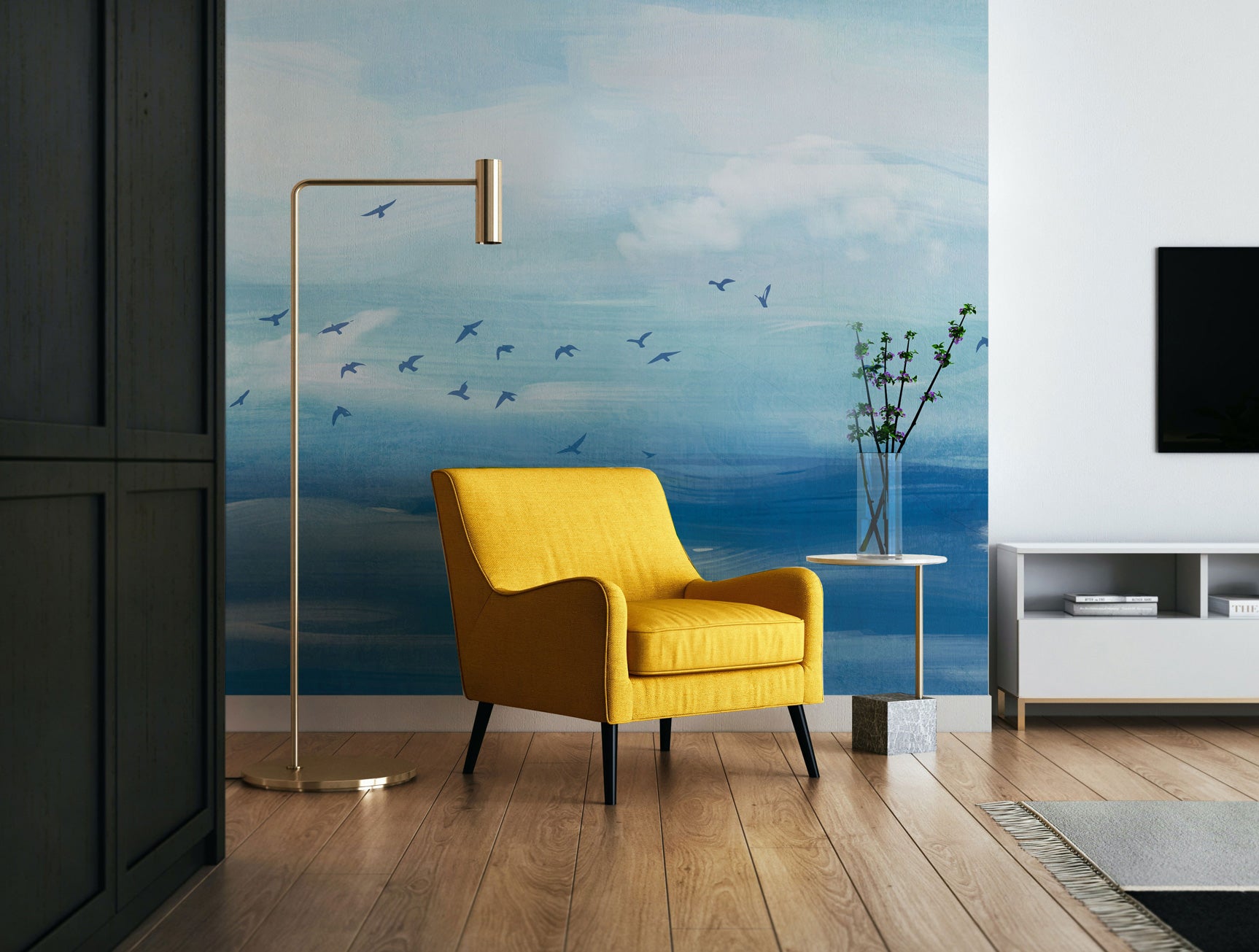 Blue Abstract Oil Painting Style Mural Wallpaper Decorative Wall Covering M1379